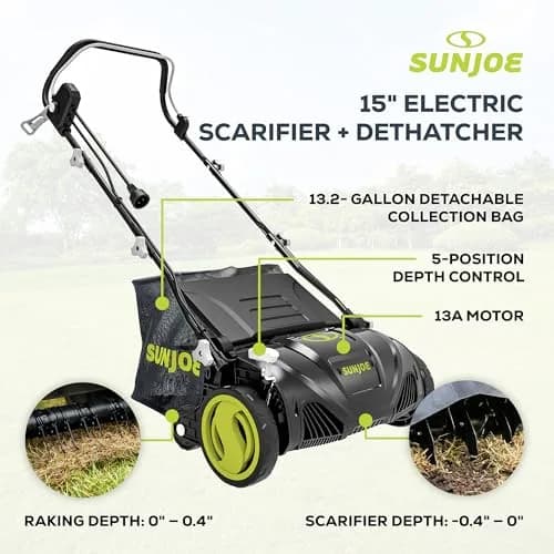 Sun Joe 15-Inch Electric Lawn Dethatcher & Scarifier AJ805E | 13-Amp Power for Lawn Revitalization thumbnail 3