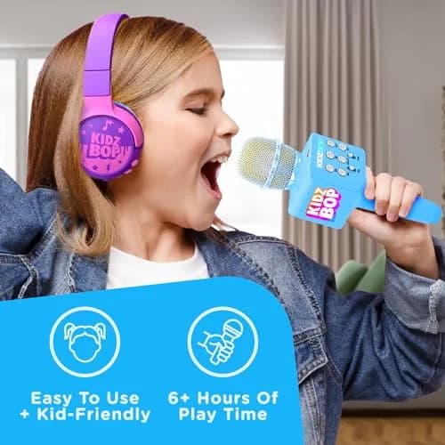 Move2Play Kidz Bop Bluetooth Karaoke Microphone | Musical Instrument Toy for Kids Ages 3-8+ Years Old | Blue thumbnail 4