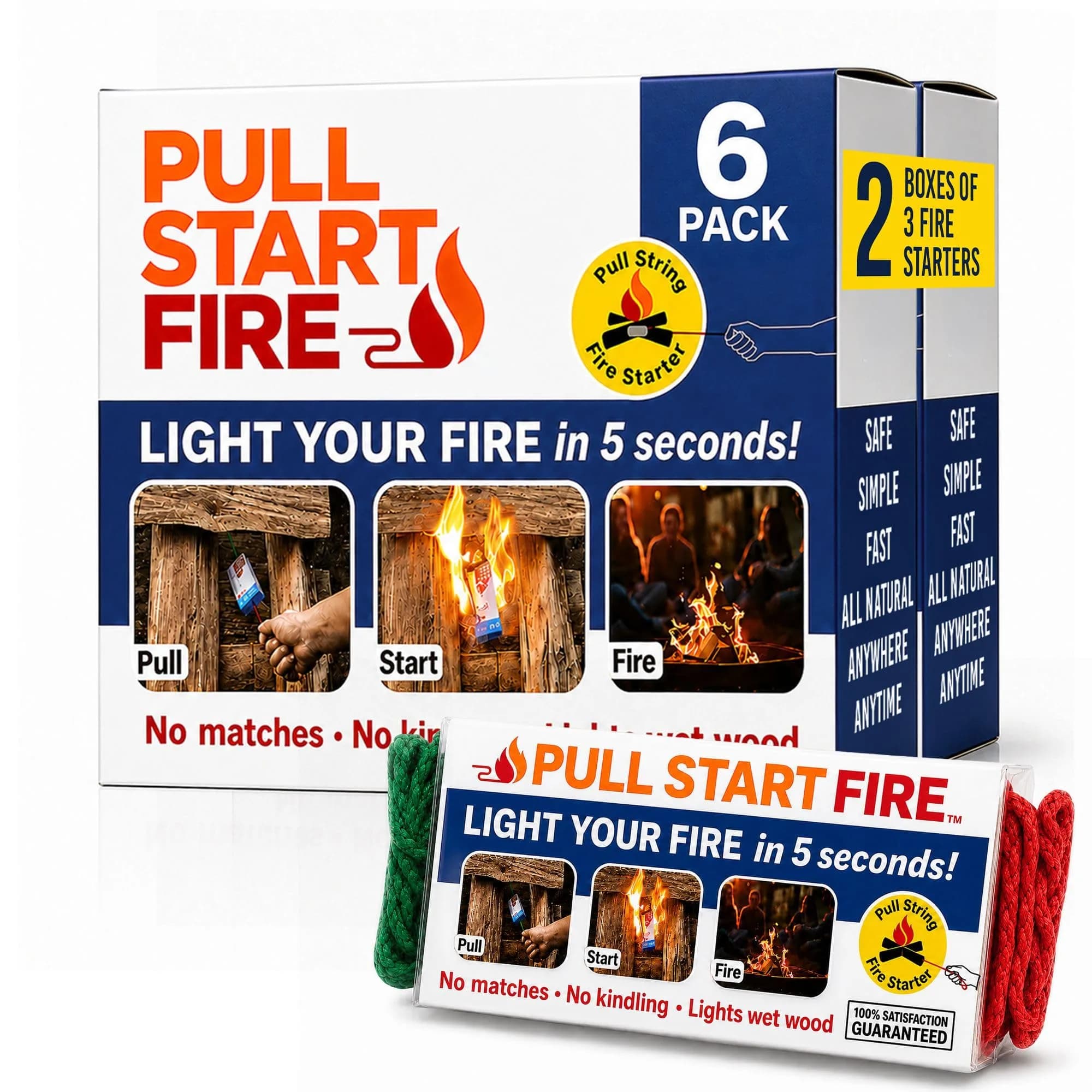 Pull Start Fire Solid Fire Fuel 6 Pack | Waterproof, Windproof, Burns 30 Min - main product image