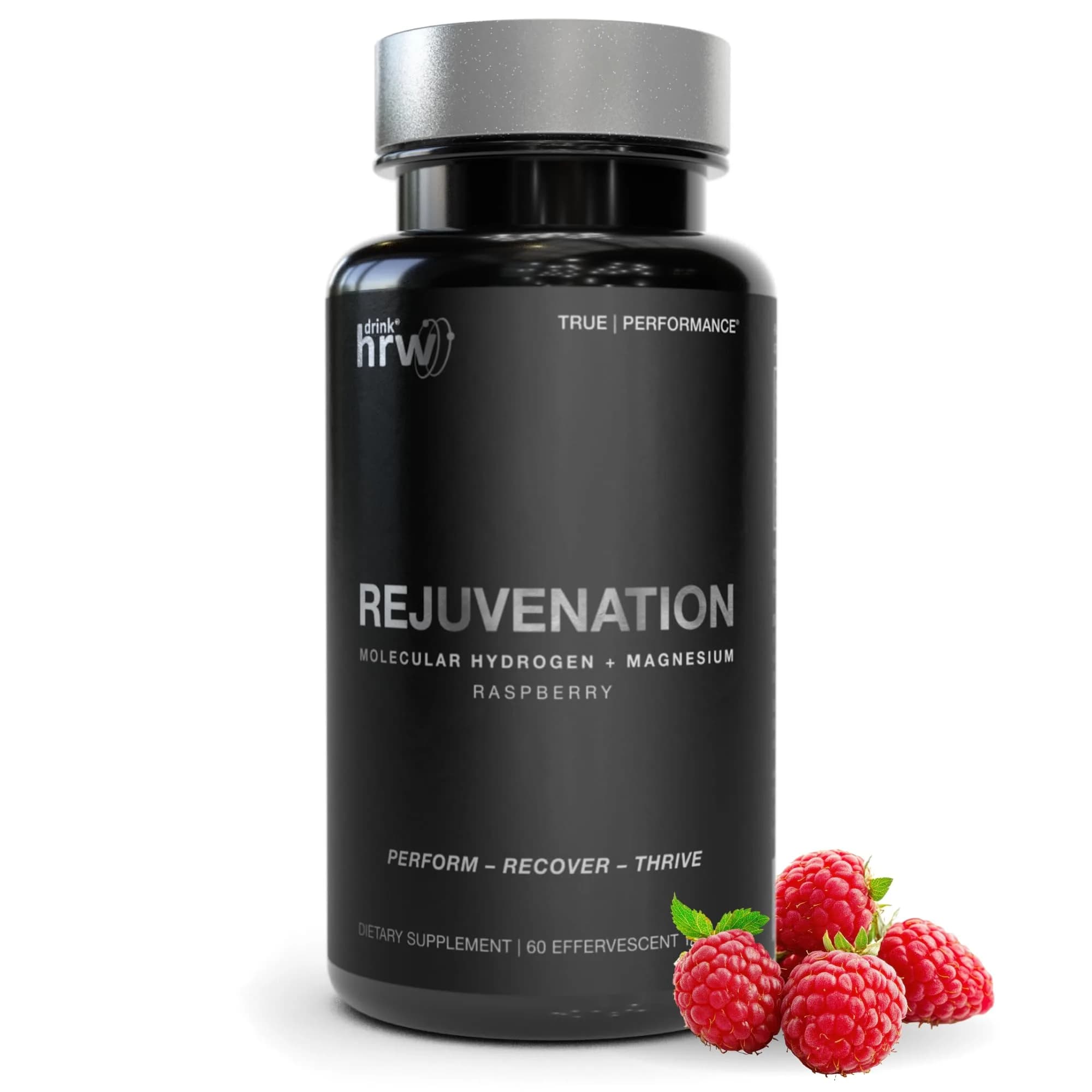 DRINK HRW Rejuvenation Molecular Hydrogen Water Tablets Raspberry 60 Count | 12.4 PPM Hydrogen + Magnesium, Supports Energy, Recovery + Cognitive Function, Patented, USA Made, IHSA Certified — Raspberry