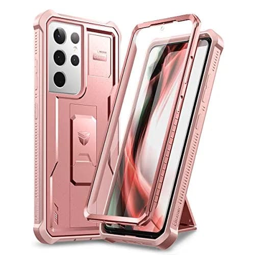 Dexnor Galaxy S21 Ultra Case with Screen Protector & Kickstand | Heavy Duty Shockproof Cover in Rose Gold thumbnail 1