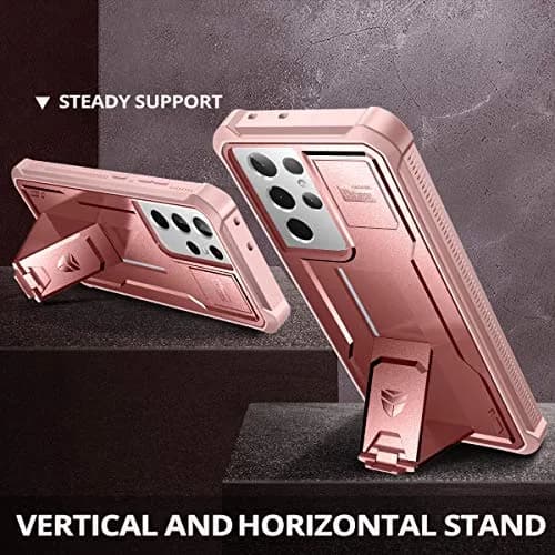 Dexnor Galaxy S21 Ultra Case with Screen Protector & Kickstand | Heavy Duty Shockproof Cover in Rose Gold thumbnail 4