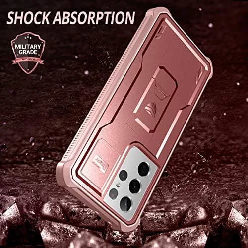 Dexnor Galaxy S21 Ultra Case with Screen Protector & Kickstand | Heavy Duty Shockproof Cover in Rose Gold thumbnail 5