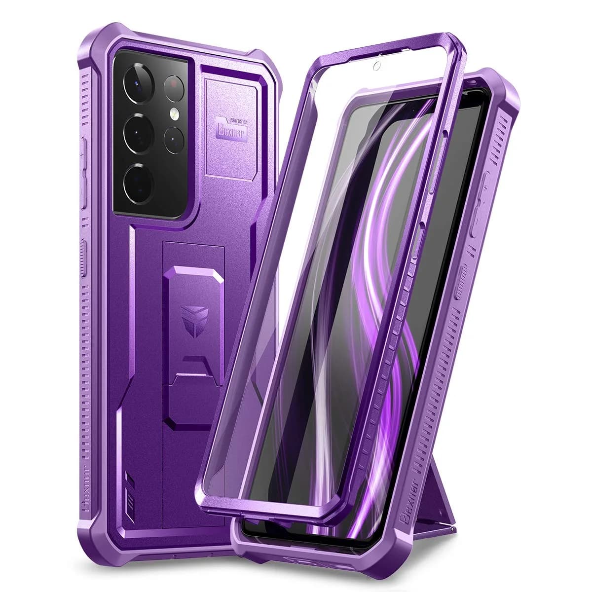Dexnor Galaxy S21 Ultra Case with Screen Protector & Kickstand | Heavy Duty Shockproof Cover for Samsung Galaxy S21 Ultra 5G, 6.8 inch, Black — Purple