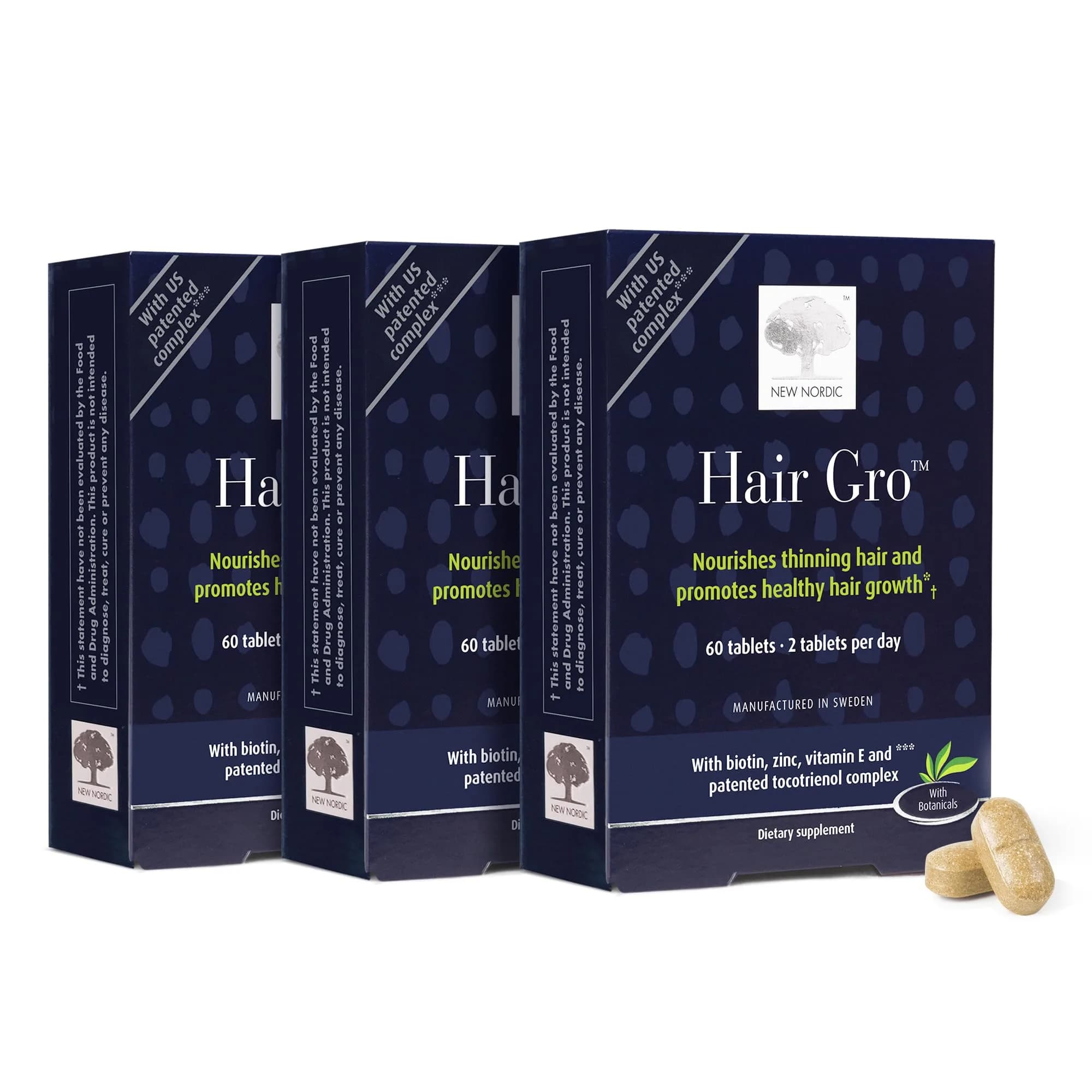 NEW NORDIC Hair GRO Tablets Biotin & Tocotrienol Complex 180 Count | Vegan, Gluten-Free, Scandinavian Quality — Tablet