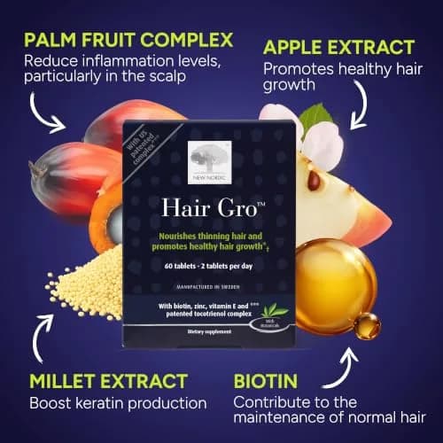 NEW NORDIC Hair GRO Tablets Biotin & Tocotrienol Complex 180 Count | Vegan, Gluten-Free, Scandinavian Quality thumbnail 6