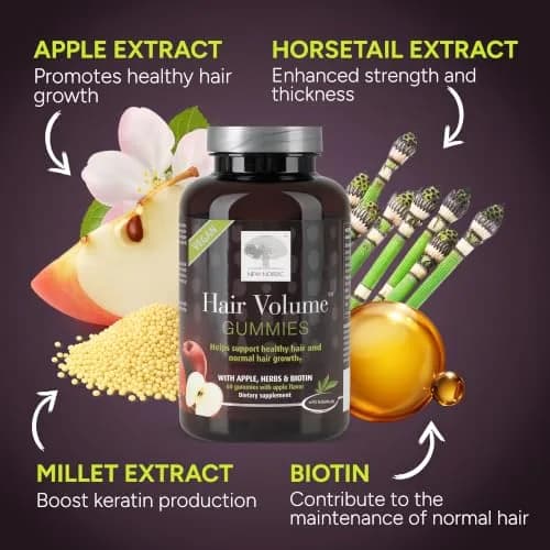 NEW NORDIC Hair Volume Daily Biotin Support Gummies 60 Count (Pack of 3) · Delicious vegan biotin gummies for hair growth thumbnail 6