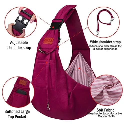 FDJASGY Small Dog Sling Carrier Fuchsia | Hands-Free Adjustable Pet Travel Bag for Small Dogs & Puppies (12 lbs Max) thumbnail 3