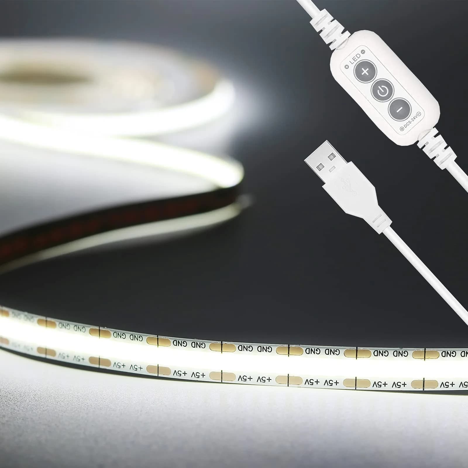 PAUTIX COB LED Strip Lights 2M (6.56ft) Warm White | Dotless Super Bright Dimmable USB Powered for TV Backlight, Under Cabinet, Bedroom, Kitchen Lighting — 6000K / 6.56 ft