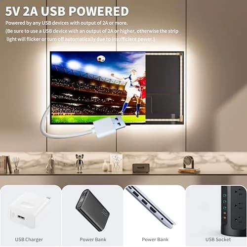 PAUTIX 5V USB LED Strip Light 2m (6.56ft) with Dimmer | 640 LEDs, 6000K Daylight White, CRI 90+ thumbnail 6