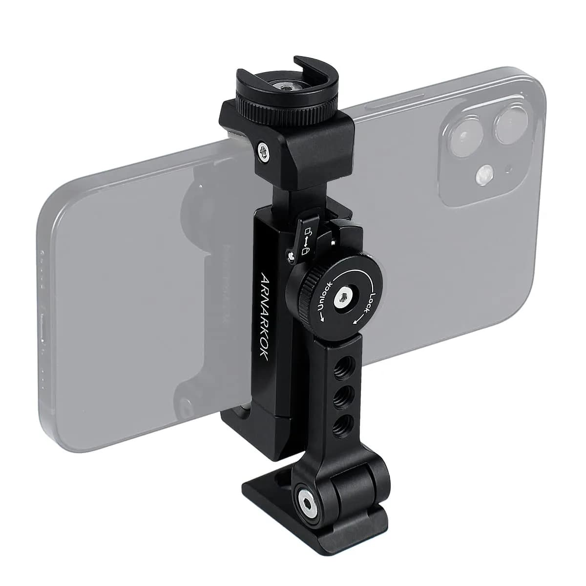 ARNARKOK Metal Phone Tripod Mount with Rotatable Cold Shoe | 360° Swivel & Tilt, Aluminum Body for Vlogging & Live Streaming - main product image