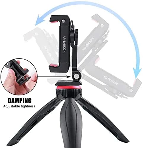 ARNARKOK Metal Phone Tripod Mount with Rotatable Cold Shoe | 360° Swivel & Tilt, Aluminum Body for Vlogging & Live Streaming thumbnail 5