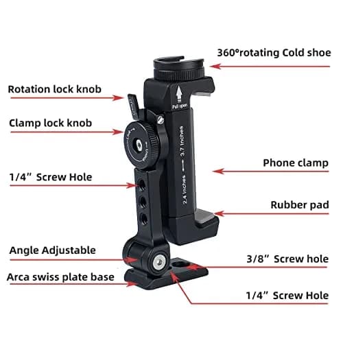ARNARKOK Metal Phone Tripod Mount with Rotatable Cold Shoe | 360° Swivel & Tilt, Aluminum Body for Vlogging & Live Streaming thumbnail 2