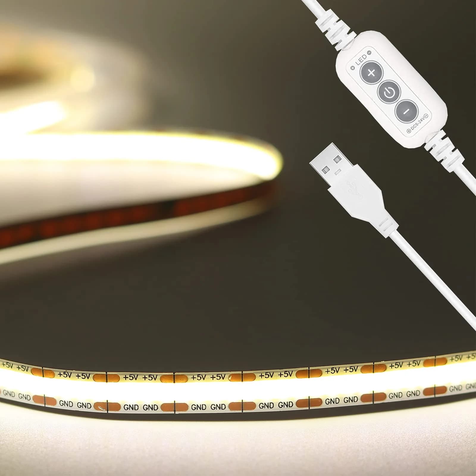 PAUTIX COB LED Strip Lights 2M (6.56ft) Warm White | Dotless Super Bright Dimmable USB Powered for TV Backlight, Under Cabinet, Bedroom, Kitchen Lighting — 4000K / 6.56 ft