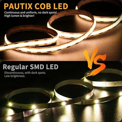 PAUTIX COB LED Strip Lights 2M (6.56ft) Warm White | Dotless Super Bright Dimmable USB Powered for TV Backlight, Under Cabinet, Bedroom, Kitchen Lighting thumbnail 7