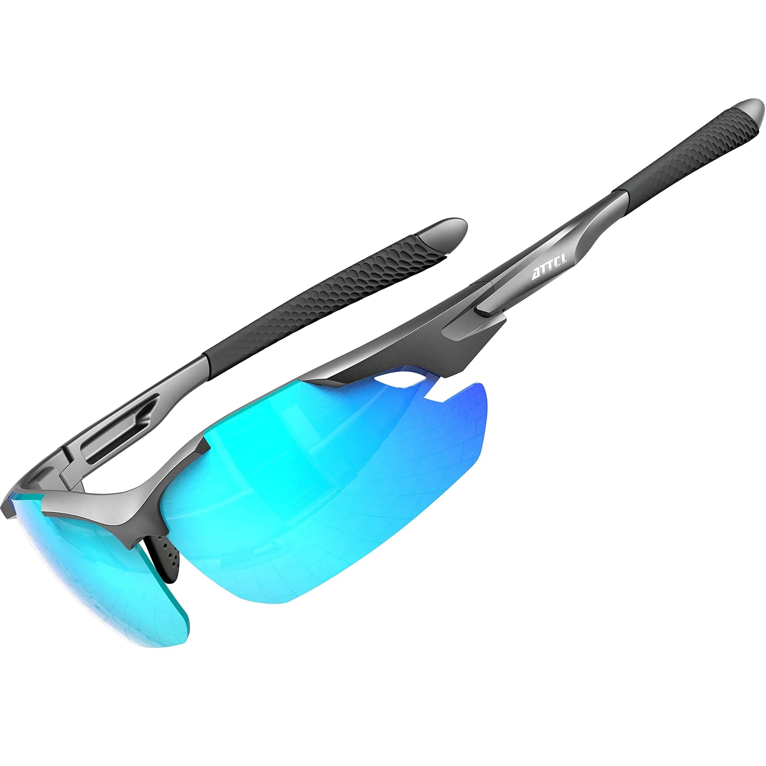 ATTCL Polarized Wrap Around Sunglasses for Men | UV400 Protection, TR90 Frame, 77mm Lens Width — 2026-grey-blue /Mirrored