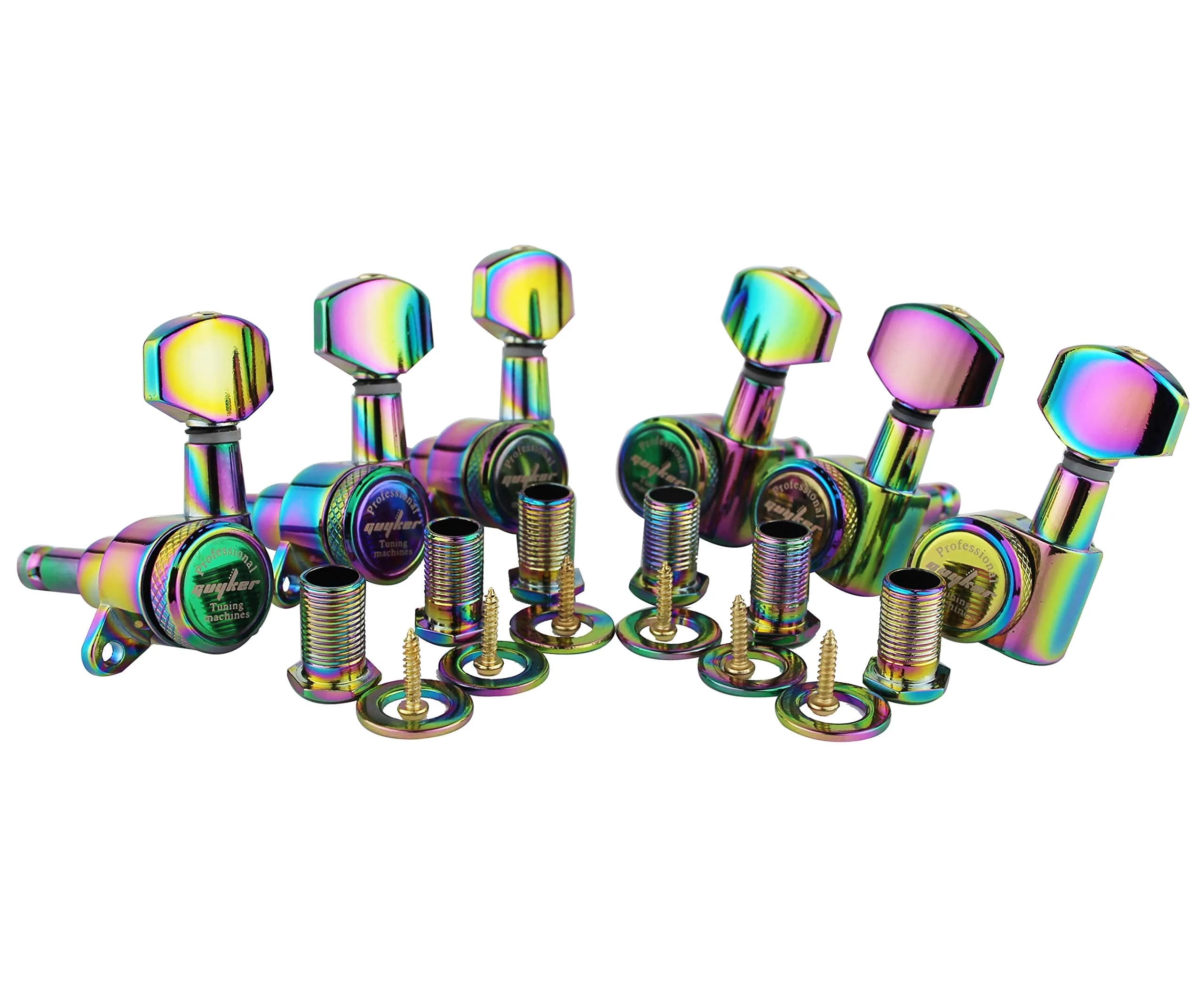 Guyker Guitar Locking Tuners (6-Pack, Left) - 1:18 Ratio Machine Heads | Chameleon Rainbow Finish
