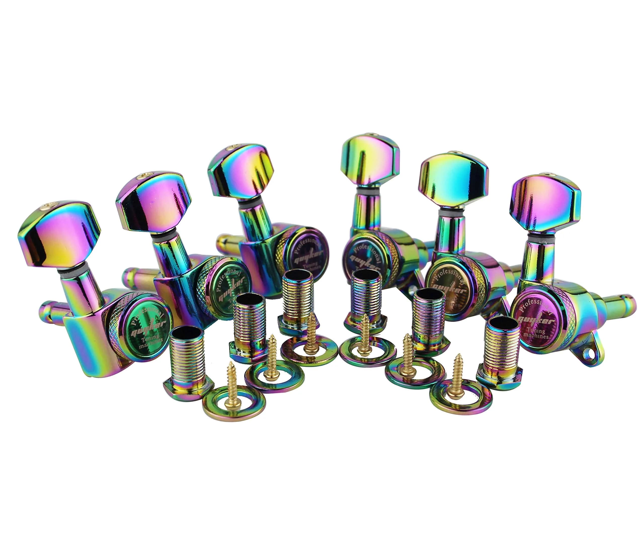 Guyker Guitar Locking Tuners (6R) - 1:18 Ratio, Chameleon Rainbow | Precision Tuning for Electric & Acoustic Guitars