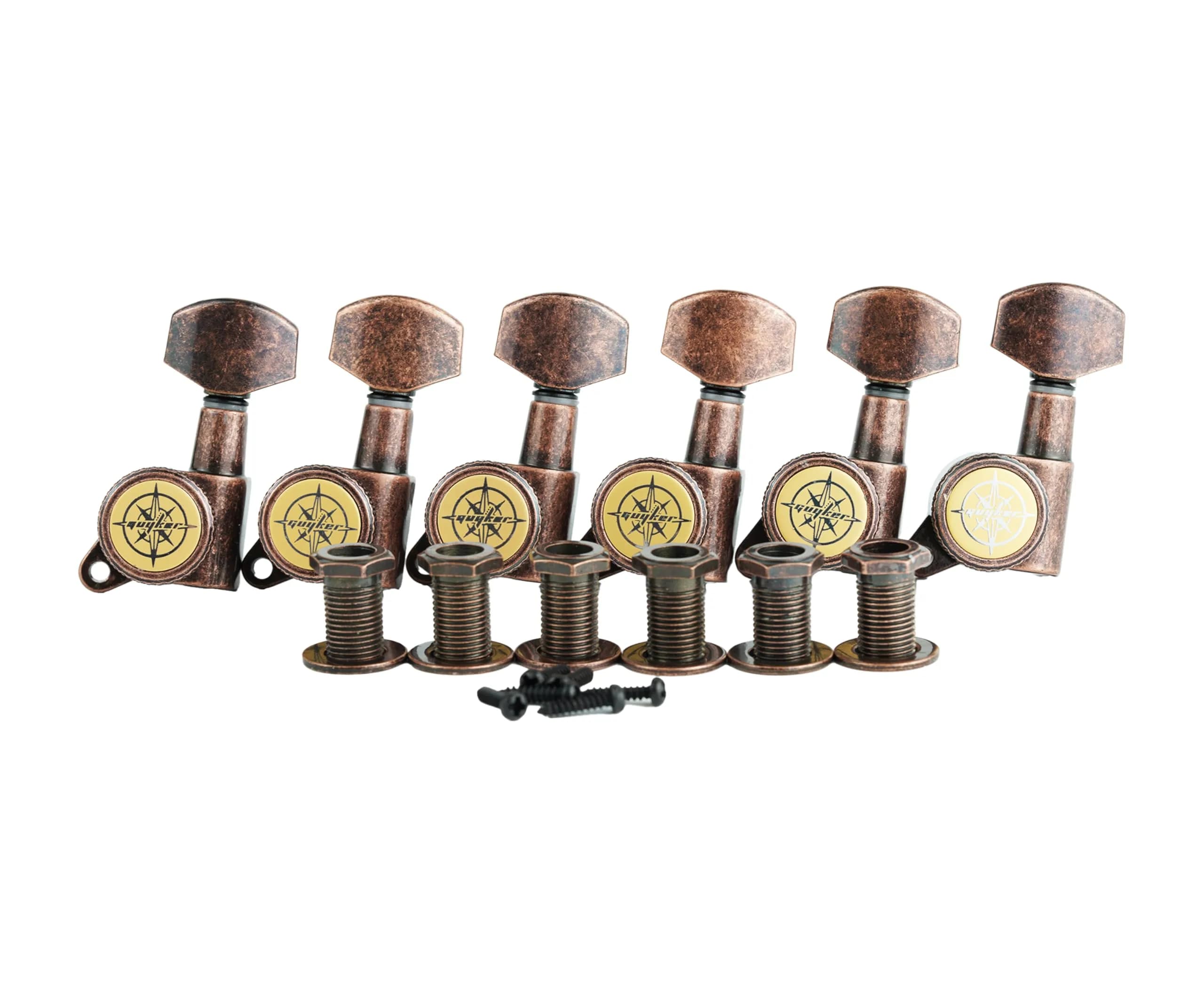 Guyker Guitar Locking Tuners (6 Left) - 1:18 Ratio Machine Heads for Electric/Acoustic Guitars | Antique Bronze