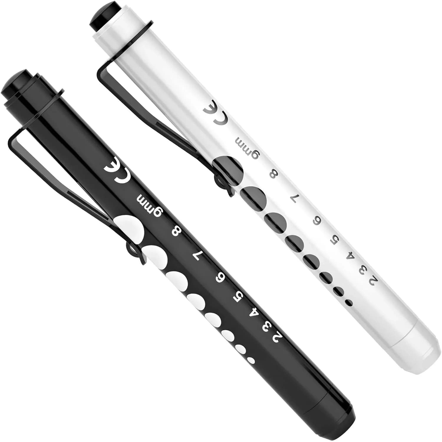 RISEMART Pen Lights for Nurses 2 Pack (Black/White) | White Light LED Medical Penlight with Pupil Gauge & Ruler - main product image