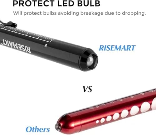 RISEMART Pen Lights for Nurses 2 Pack (Black/White) | White Light LED Medical Penlight with Pupil Gauge & Ruler thumbnail 6