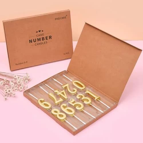 PHD CAKE Champagne Gold Number Birthday Candles 0-9 | 10 Pieces, 4.33 inches Tall thumbnail 4