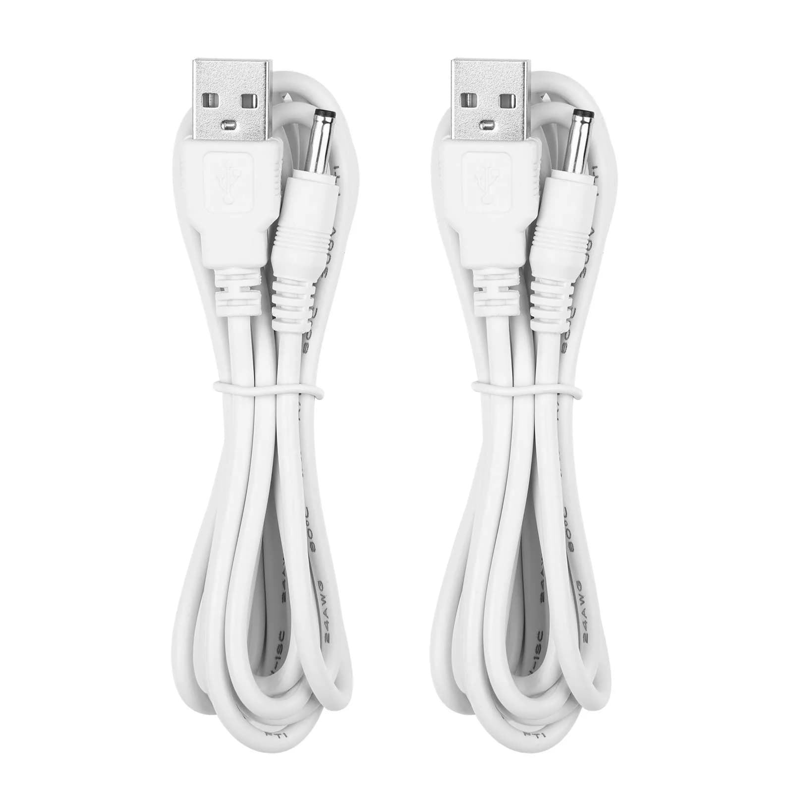 Smays USB to DC Round Tip Charging Cable 1.5m (5ft) 2-Pack | Compatible with Fairywill, Bitvae, Foreo Luna — White