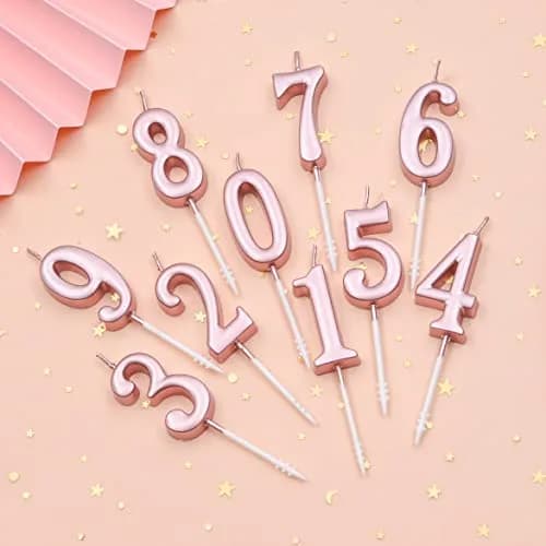 PHD CAKE Rose Gold Numeral Birthday Candles 0-9 (10 Pieces, 10.99 cm / 4.33 inches) | Glitter Cake Topper for Celebrations thumbnail 3