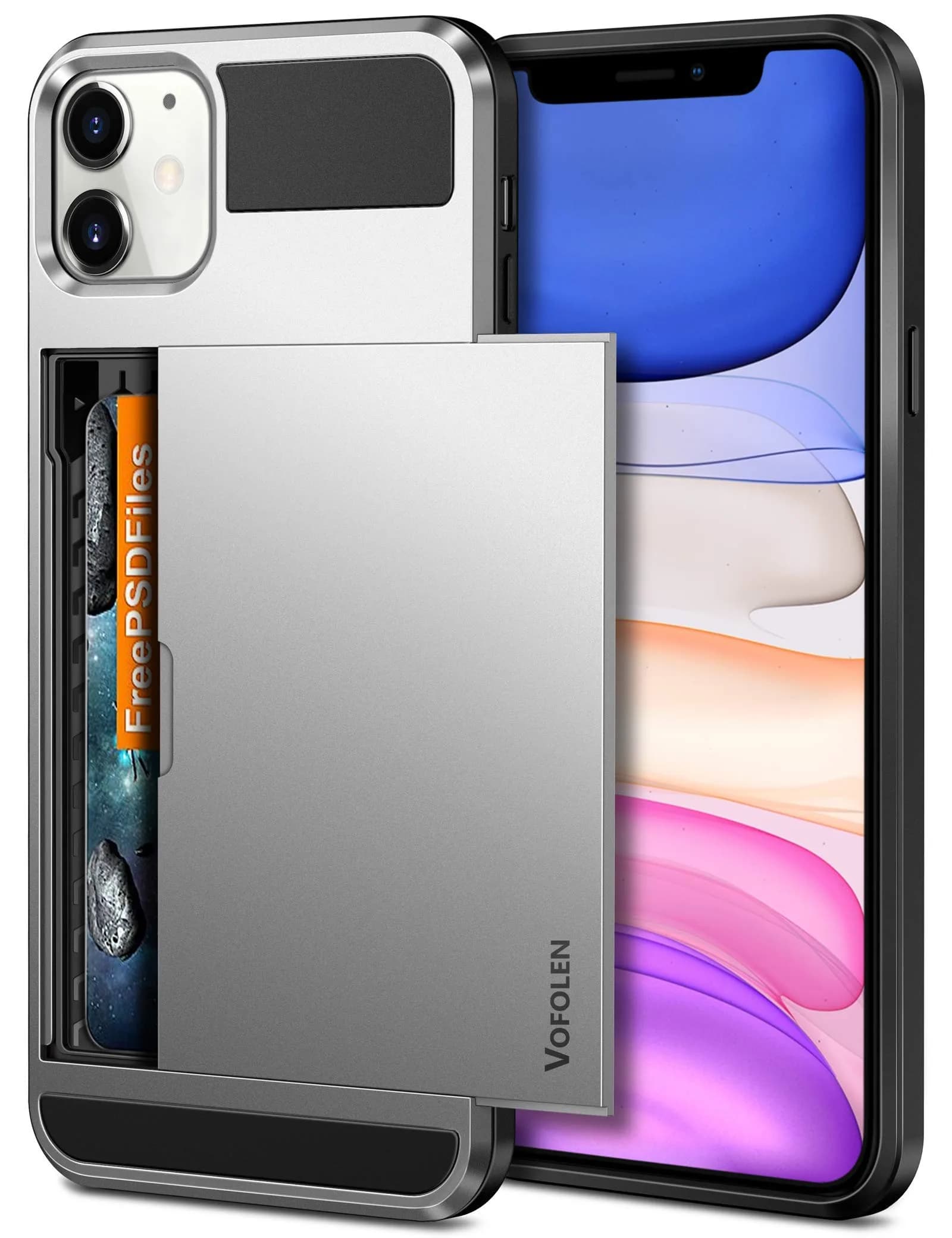 Vofolen for iPhone 11 Case Wallet with Card Holder [Max 3 Cards] White | Slim Impact-Absorbing Hybrid Design — Silver / For Iphone 11