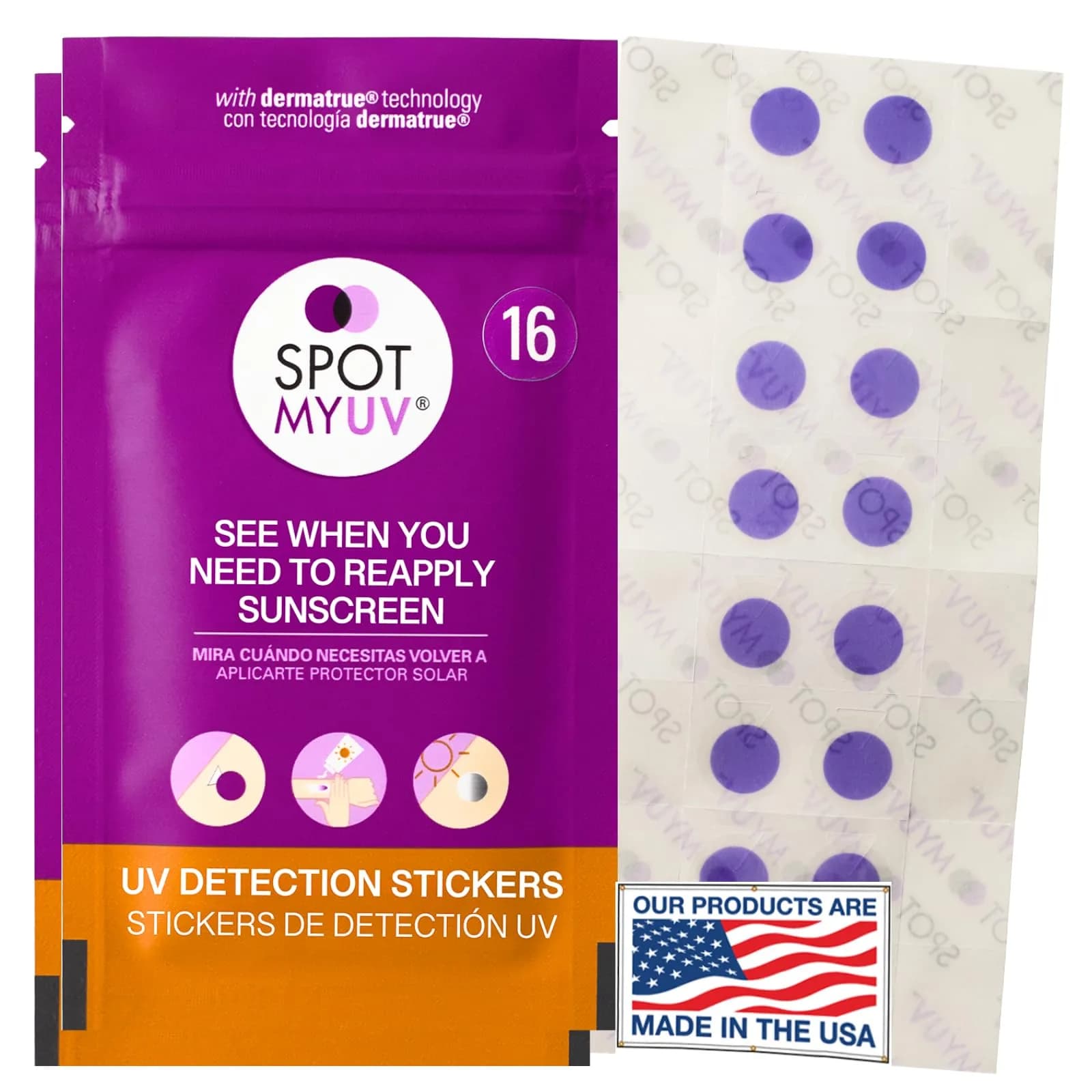 SPOTMYUV Sunscreen Stickers, UV Detection SPF Indicator Dots, 32 Count | Real-Time Sun Safety Monitoring - main product image