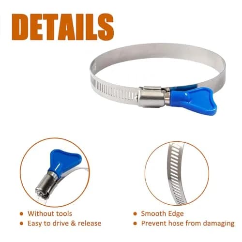 ISPINNER 2pcs Key-Type Worm Gear Hose Clamps 130-152mm (5.1-6 inch) | 304 Stainless Steel, Rust-Resistant, Easy-Turn Key thumbnail 4