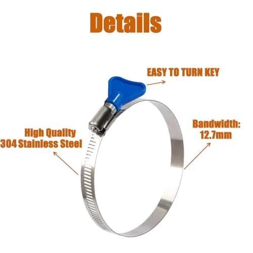 ISPINNER 2pcs Key-Type Worm Gear Hose Clamps 130-152mm (5.1-6 inch) | 304 Stainless Steel, Rust-Resistant, Easy-Turn Key thumbnail 3