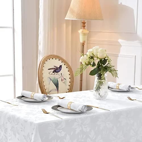 Romanstile Jacquard Rectangle Tablecloth 60 x 84 Inch | Elegant Floral Design, Water-Resistant, Stainproof (100% Polyester) thumbnail 7