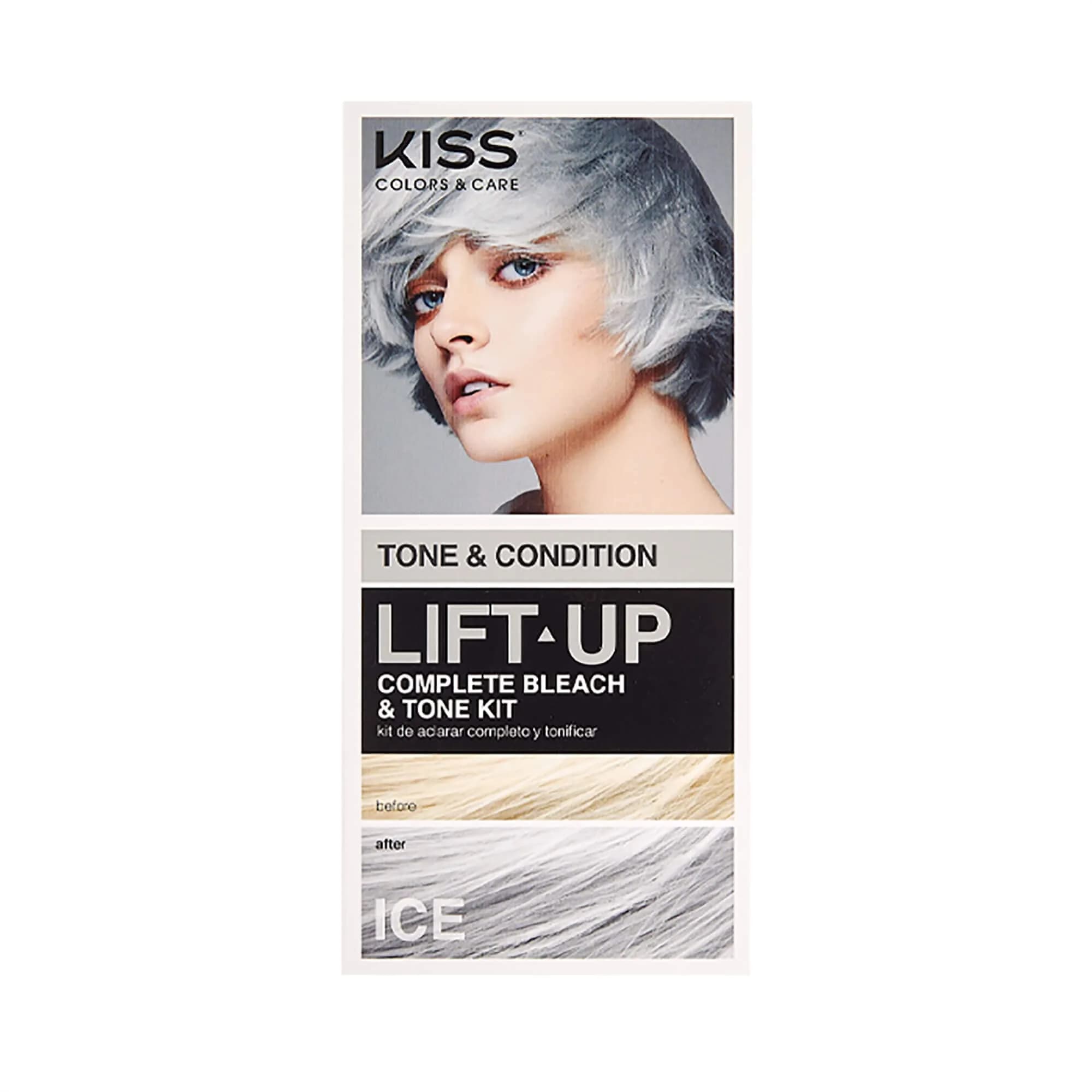 KISS Lift Up Complete Hair Bleach Kit with Revitalizing Plex Serum & Rose Toner, 6-Pc Kit | Achieve Salon-Quality Blonde & Pink Tones at Home — Ice