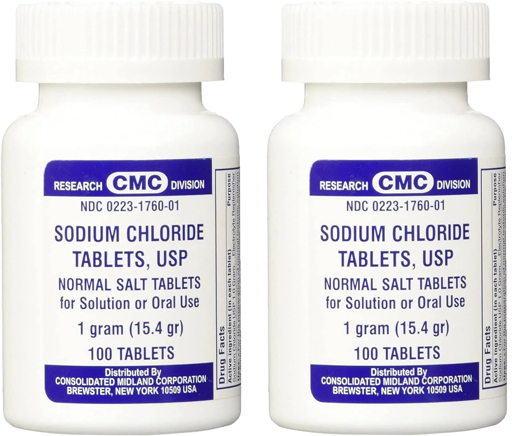 Consolidated Midland Corp. Sodium Chloride Tablets 1 Gm USP 200 Count (100 Tablets x 2) | Mineral Supplement for Electrolyte Balance - main product image
