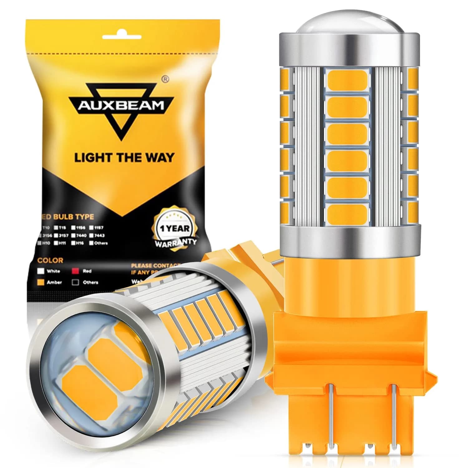 Auxbeam 3157 Amber Yellow LED Bulbs 4000 Lumens (Pack of 2) | Super Bright Turn Signal Replacement