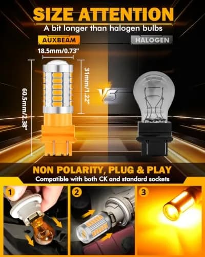 Auxbeam 3157 Amber Yellow LED Bulbs 4000 Lumens (Pack of 2) | Super Bright Turn Signal Replacement thumbnail 2