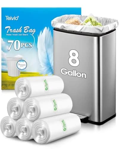 Teivio Medium Clear Trash Bags 8 Gallon 70 Count | Fit 7-10 Gal Waste Bins, Leak-Resistant, Versatile thumbnail 1