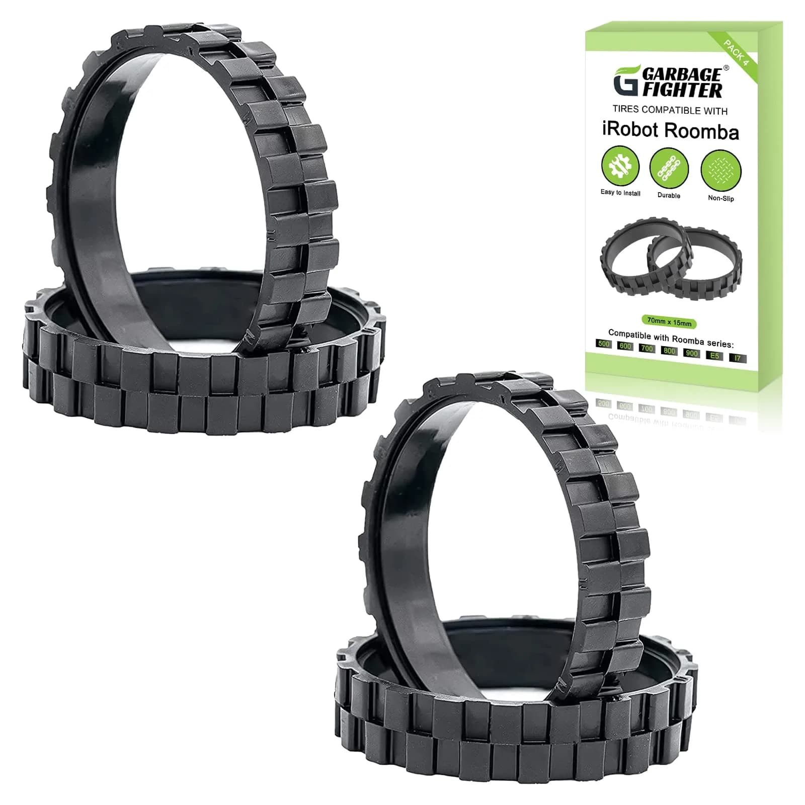 Garbage fighter Black 4 Pack Vacuum Wheels | Compatible with iRobot Roomba 500-900 Series - main product image