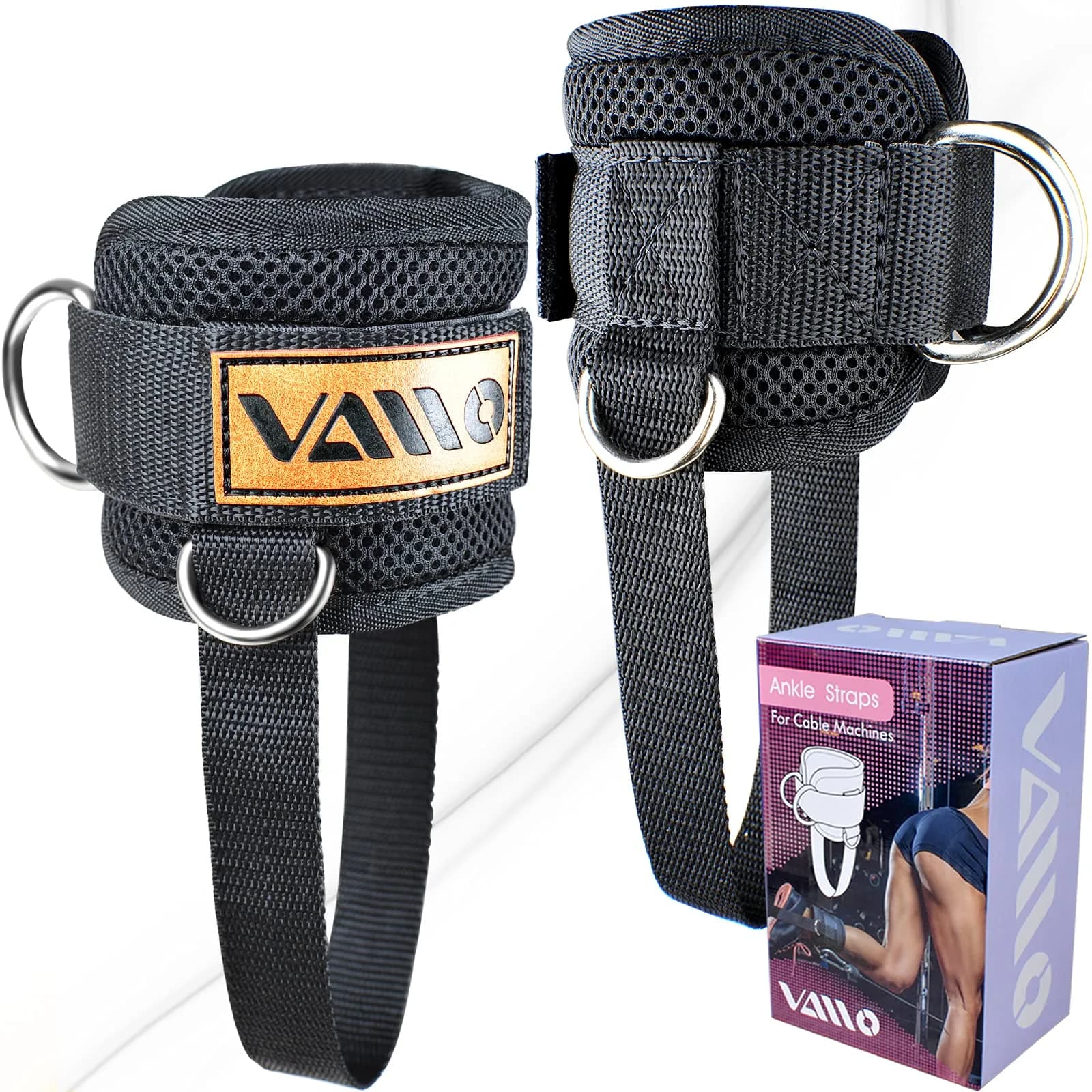 VAIIO Ankle Straps for Cable Machines - Pair | Adjustable Neoprene Cuffs for Glutes, Legs, Calves — Black - Strong