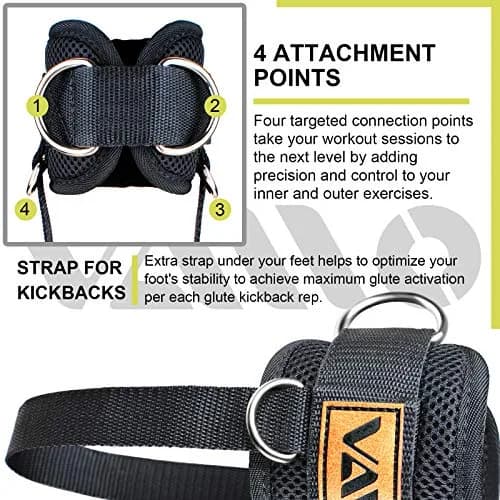 VAIIO Ankle Straps for Cable Machines, Adjustable Comfort Fit Neoprene (Pair, Black) | Double D-Ring Lower Body Workout Attachments thumbnail 3