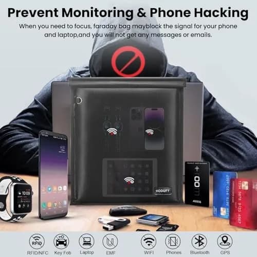 Hodufy Extra Large Faraday Bag 51x38cm (20x15 inches) | Blocks WiFi, Bluetooth, RFID, GPS Signals thumbnail 2