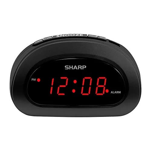 Sharp Small Digital Alarm Clock, Red LED, Snooze, 9V Battery Backup, Black | Clear 0.6” LED, Easy Controls, Compact Bedroom Clock thumbnail 1