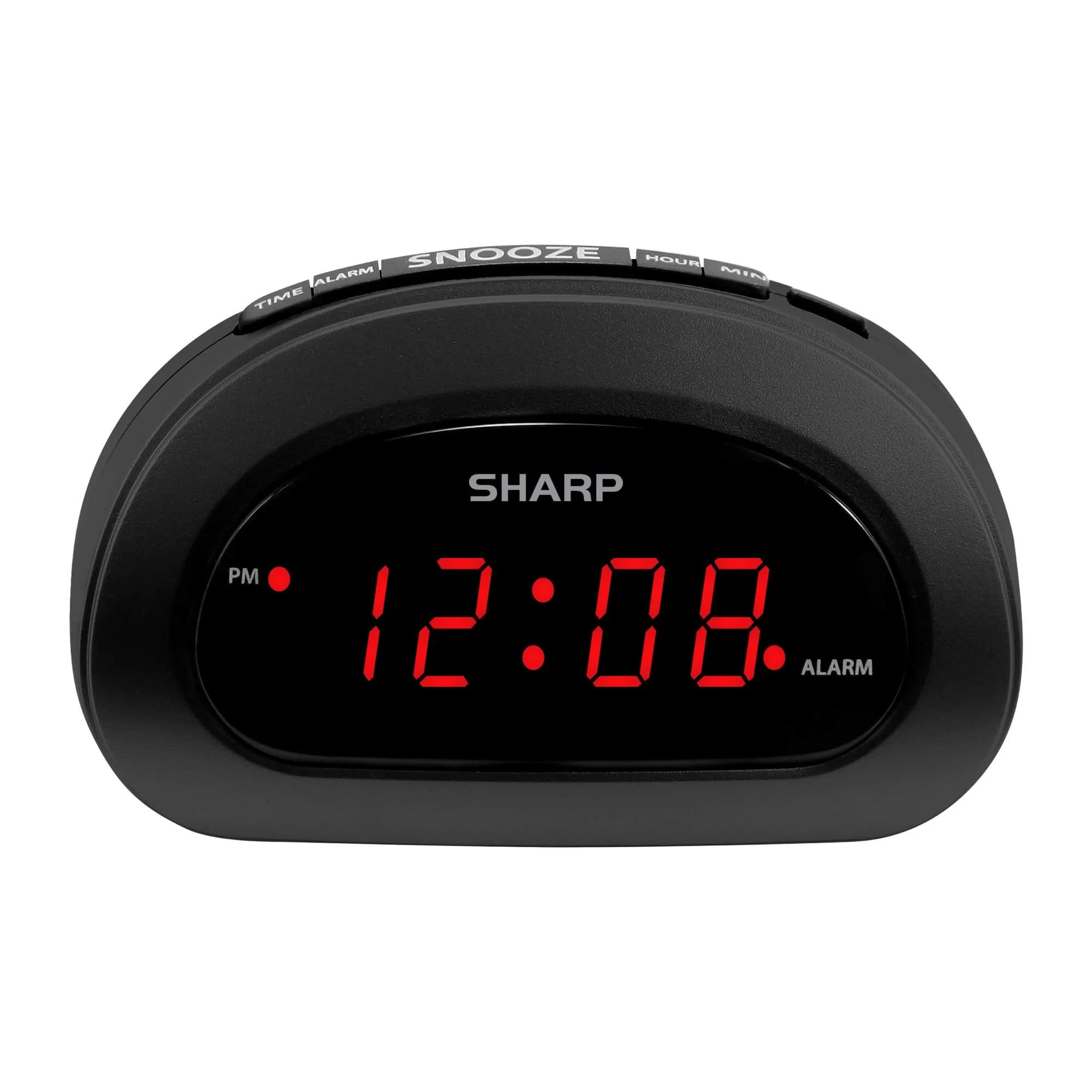Sharp Small Digital Alarm Clock, Red LED, Snooze, 9V Battery Backup, Black | Clear 0.6” LED, Easy Controls, Compact Bedroom Clock - main product image