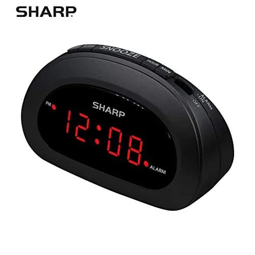 Sharp Small Digital Alarm Clock, Red LED, Snooze, 9V Battery Backup, Black | Clear 0.6” LED, Easy Controls, Compact Bedroom Clock thumbnail 4