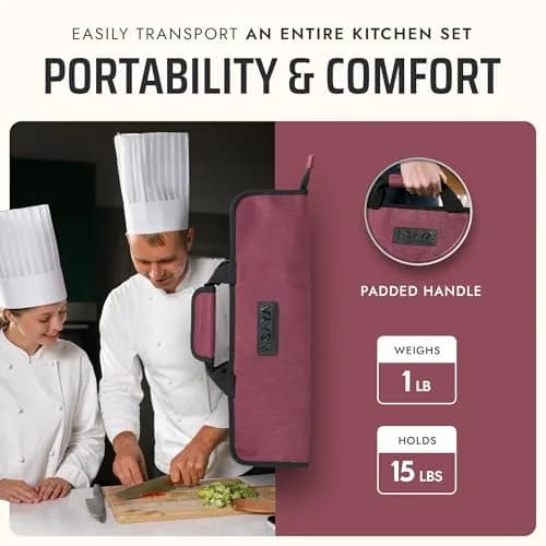 Asaya Chef Knife Roll Bag - 12-Pocket Travel Case for Kitchen Knives, Lightweight Stain-Resistant Nylon, Red | Secure & Portable thumbnail 5