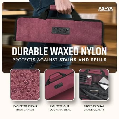 Asaya Chef Knife Roll Bag - 12-Pocket Travel Case for Kitchen Knives, Lightweight Stain-Resistant Nylon, Red | Secure & Portable thumbnail 3