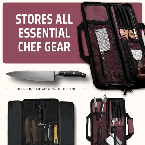 Asaya Chef Knife Roll Bag - 12-Pocket Travel Case for Kitchen Knives, Lightweight Stain-Resistant Nylon, Red | Secure & Portable thumbnail 4