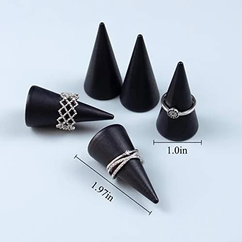 AUEAR Black 10 Pack Wood Cone Ring Holder Stand | Compact Size for Jewelry Display thumbnail 7