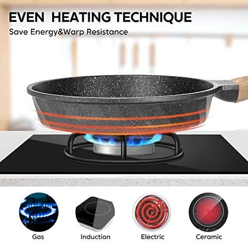 YIIFEEO Non Stick Frying Pan Set - Stone Skillet Set with Lids, 8" 9.5" 11" Gray | Induction Compatible Cookware thumbnail 3